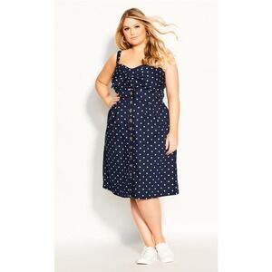 City Chic Dress Tie Spot in Navy Spot Size S (16)